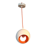 White openwork pendant light with orange interior 1970/1980.