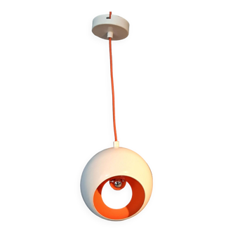 White openwork pendant light with orange interior 1970/1980.