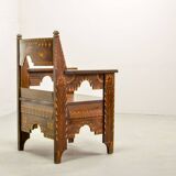 Set of Middle East Design Carved Wooden Moorish Decorated Side Chairs 1950s
