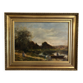 Tableau Albert Dagnaux (1861-1933) huile sur bois  paysage animé