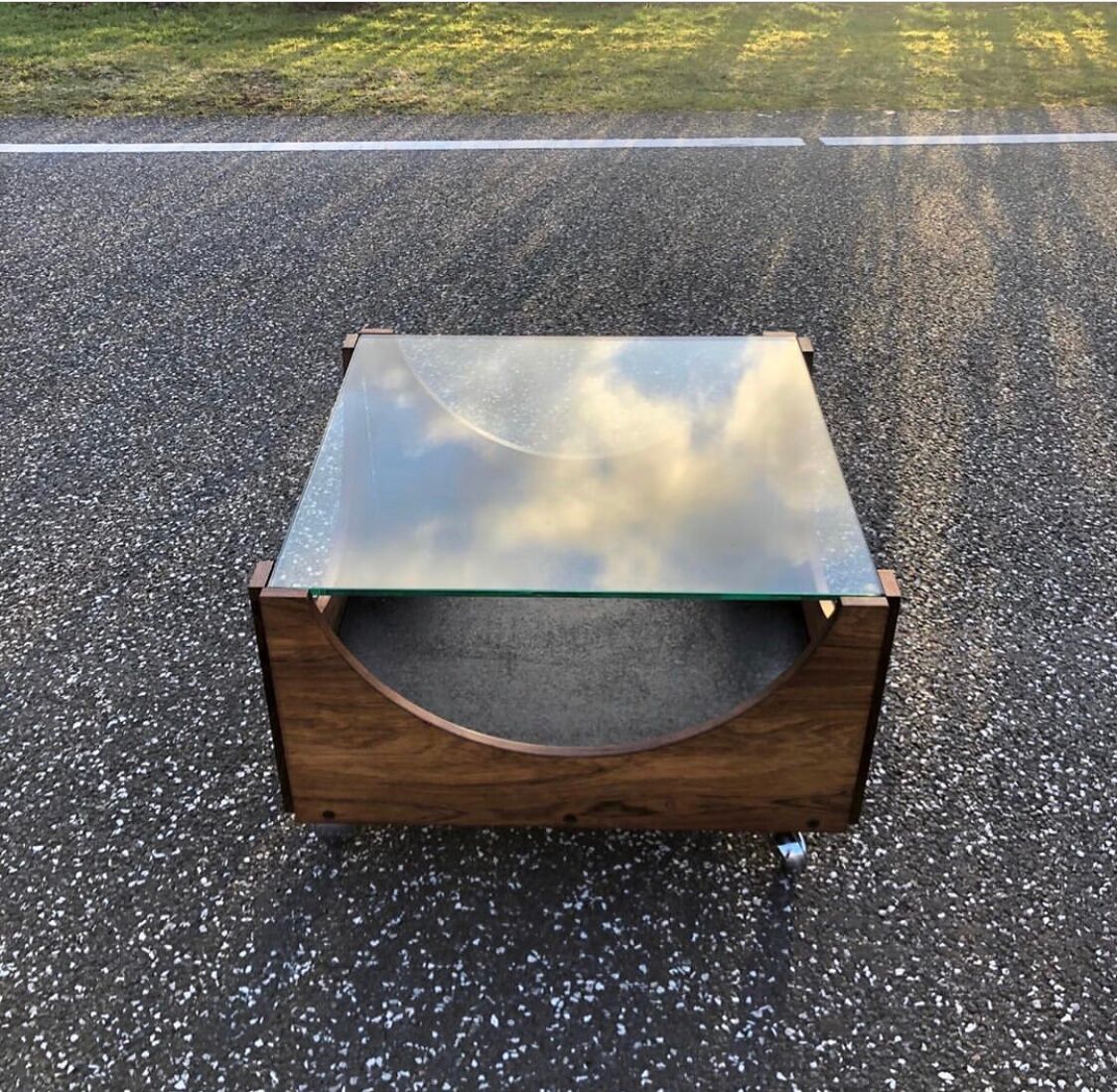Rosewood coffee table on wheels