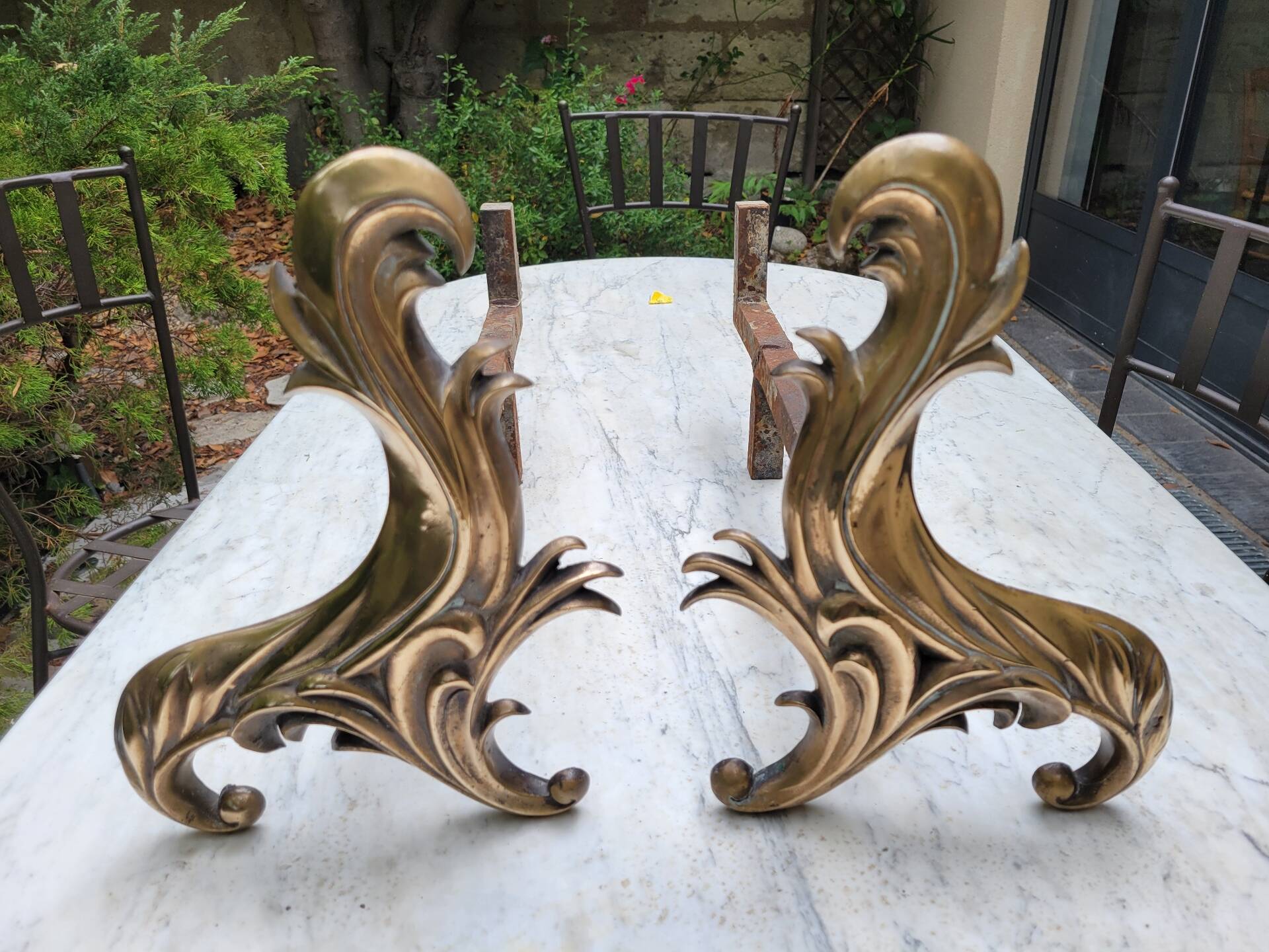 Gilded bronze chenets from the 19th century