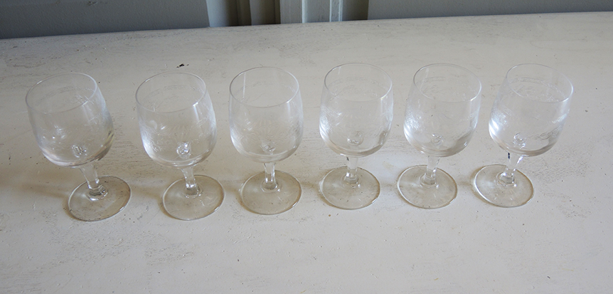 Set of 24 old engraved crystal foot glasses