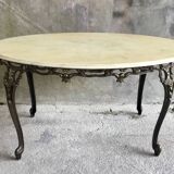 Neoclassical oval marble and bronze coffee table