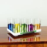 Set Of Colorful Drinking Glasses With A Tray, Czechoslovakia 1960s