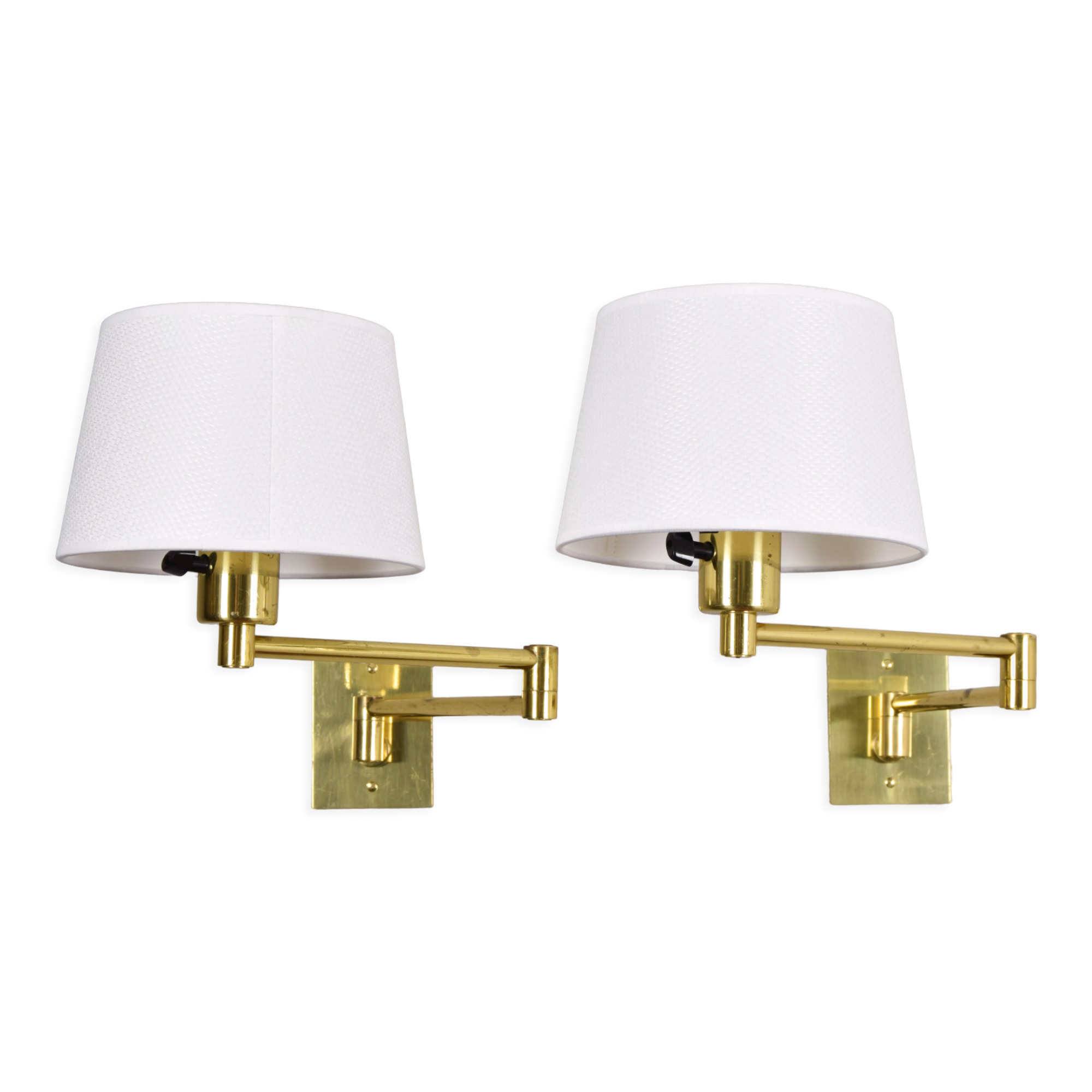Two Mid-Century Modern Swing Arm Brass Sconces by George W Hansen for Metalarte