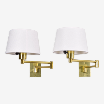Two Mid-Century Modern Swing Arm Brass Sconces by George W Hansen for Metalarte