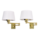 Two Mid-Century Modern Swing Arm Brass Sconces by George W Hansen for Metalarte