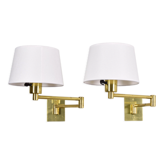 Two Mid-Century Modern Swing Arm Brass Sconces by George W Hansen for Metalarte