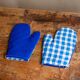 Gloves, overalls, blue bistro checks