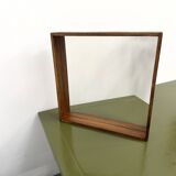 Square modernist wooden mirror — Scandinavian style, 1970s
