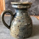 Handmade 70s-original blue enamelled sandstone pitcher