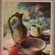 Huile sur toile suédoise originale vintage – nature morte avec vase et fleurs