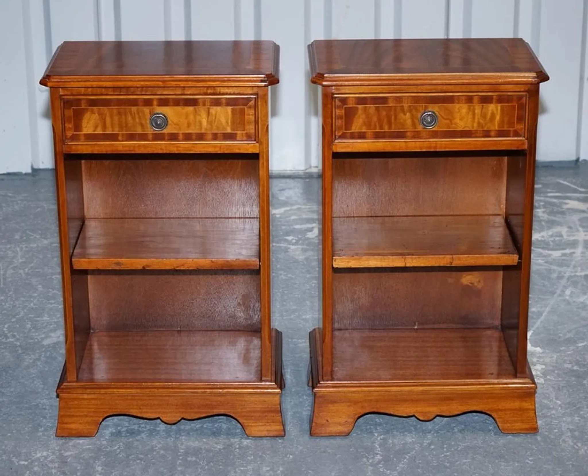 Vintage Georgian Style Walnut Bedside Tables, Set of 2