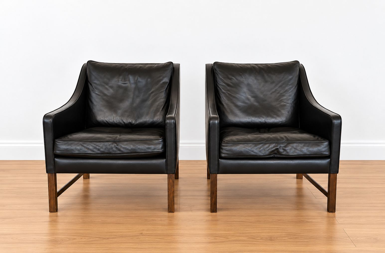 Fredrik Kayser mid-century leather & rosewood lounge chairs – brown leather