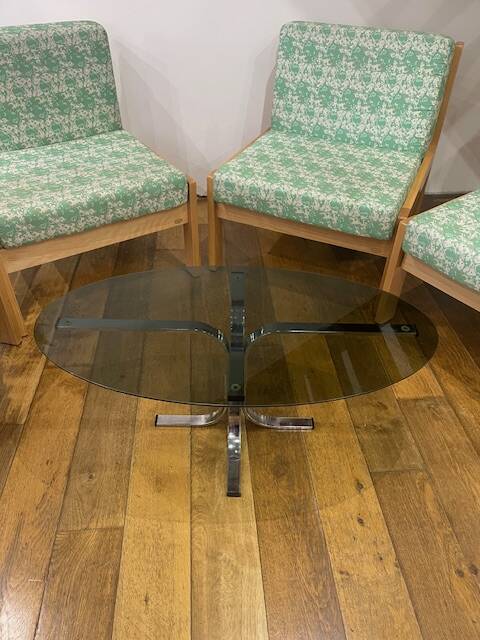 Coffee table in metal and smoked glass from the 70s