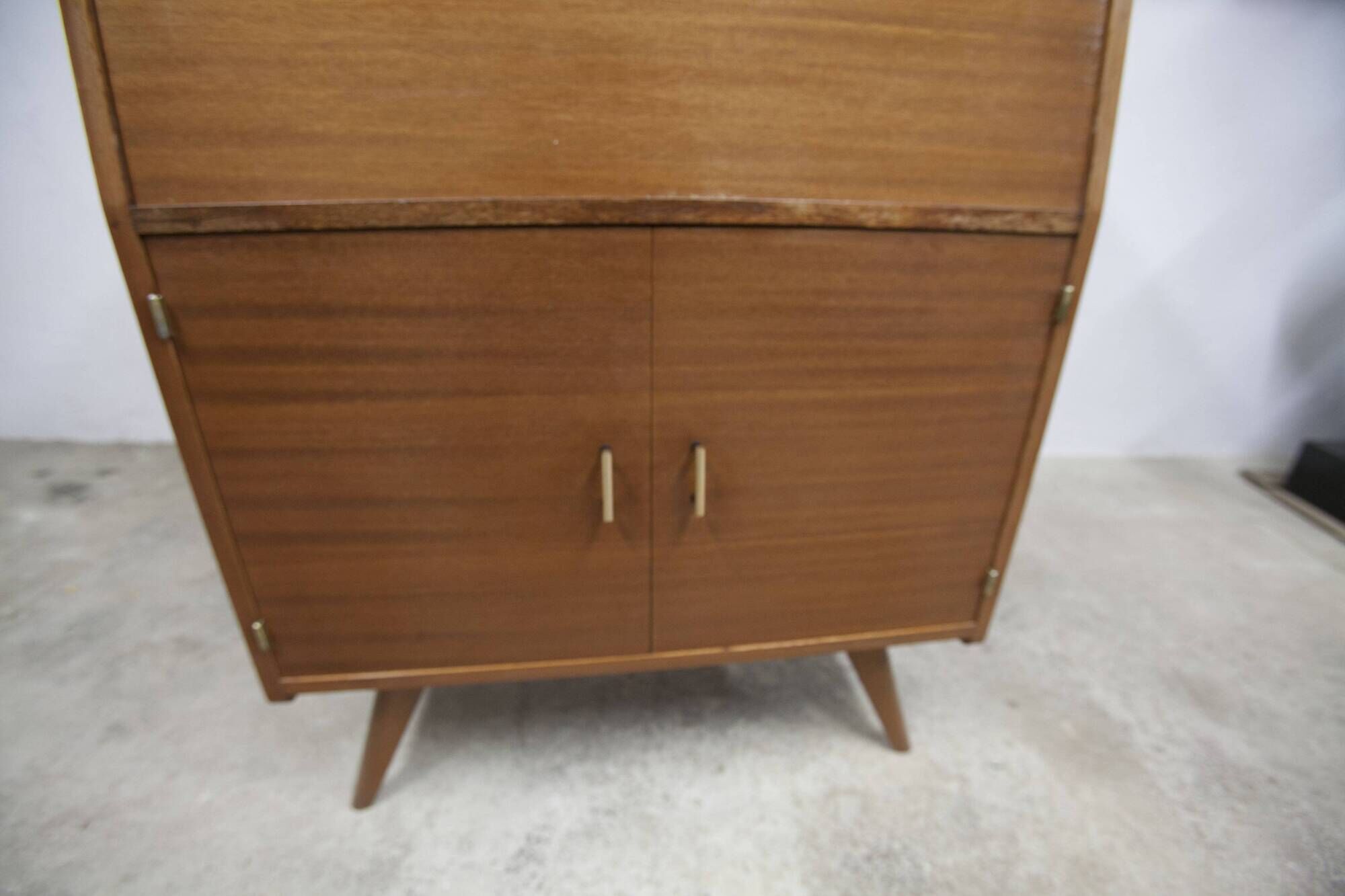 1960 Scandinavian secretary with teak compass feet and pastel yellow top
