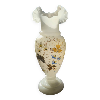 Art Nouveau enameled opaline vase