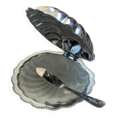 Vintage shell butter dish in metal and opaline glass