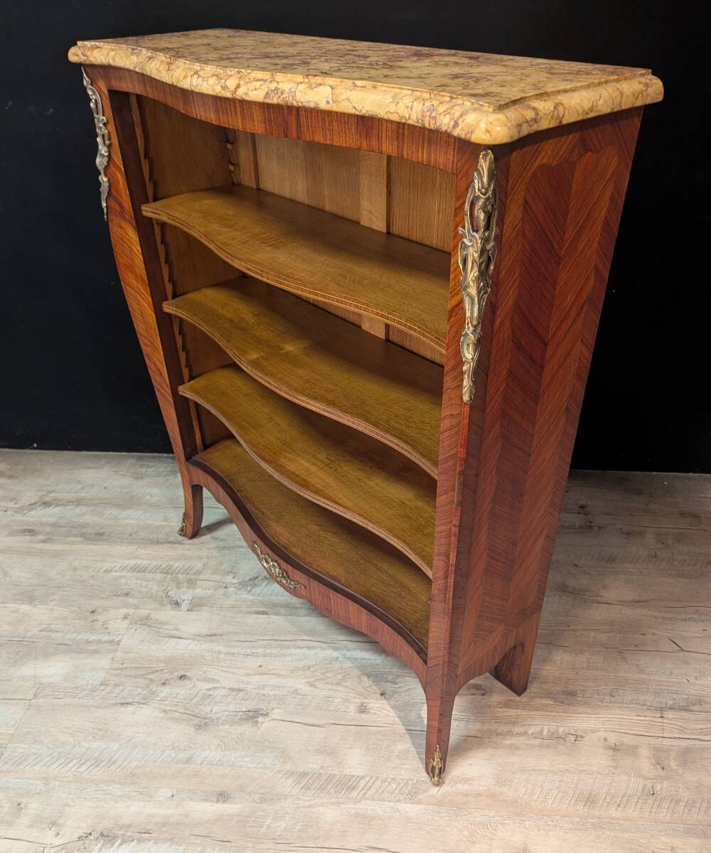 Bureau in the Louis XV style with rosewood marquetry and a marble top.