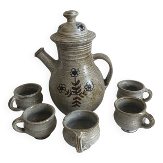 Joël Baudouin ceramic coffee maker and five cups set