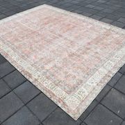 Soft Pink Oversize Vintage Turkish Floral Carpet Rug, 219x313 Cm