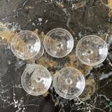 Set of five champagne glasses engraved vintage