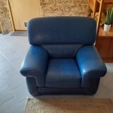ensemble canapé cuir, fauteuil et pouf