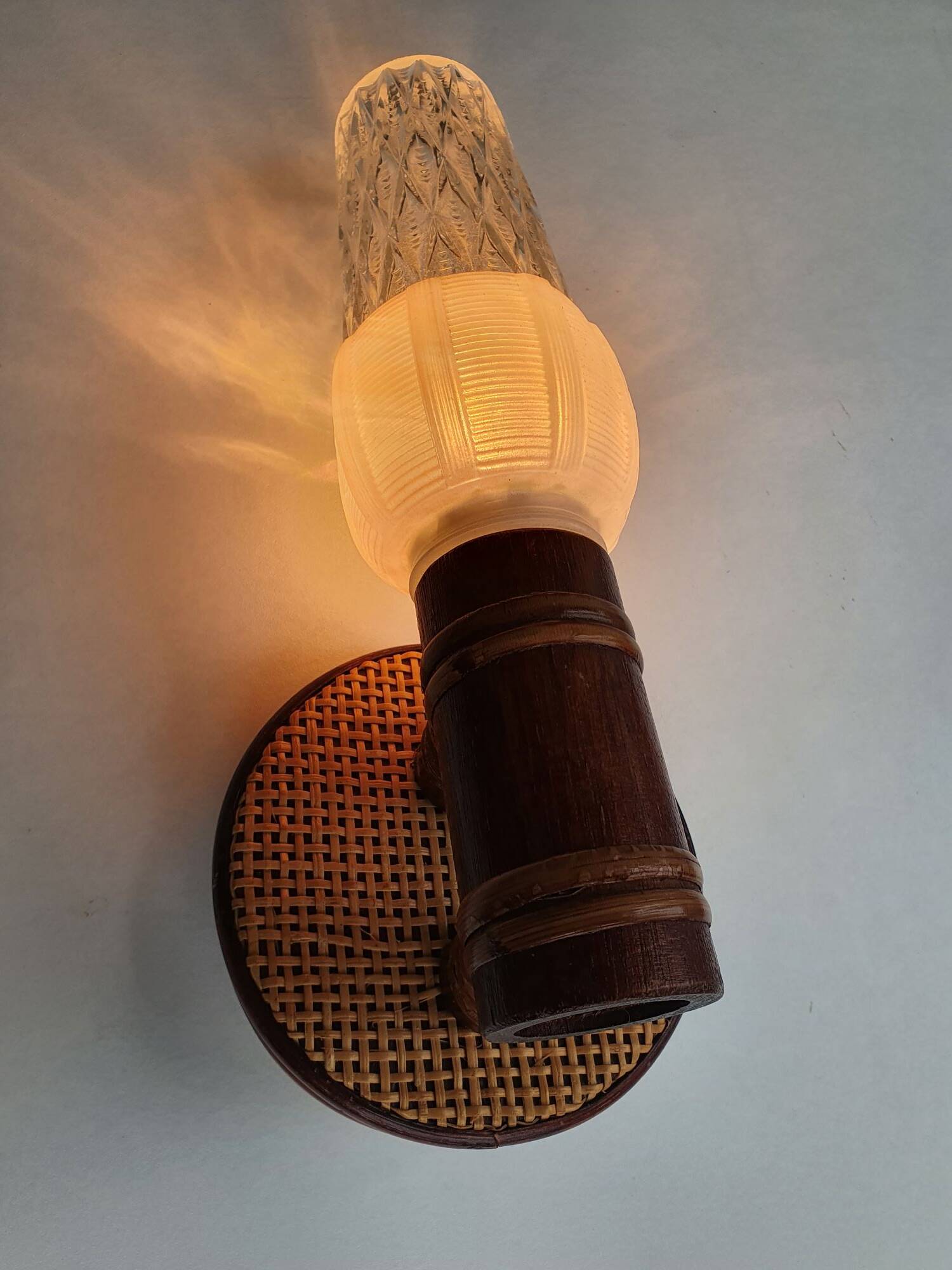 Pair of vintage rattan bamboo wall sconces