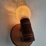 Pair of vintage rattan bamboo wall sconces