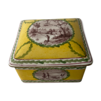 Paris Porcelain box early nineteenth 5 registers on yellow background