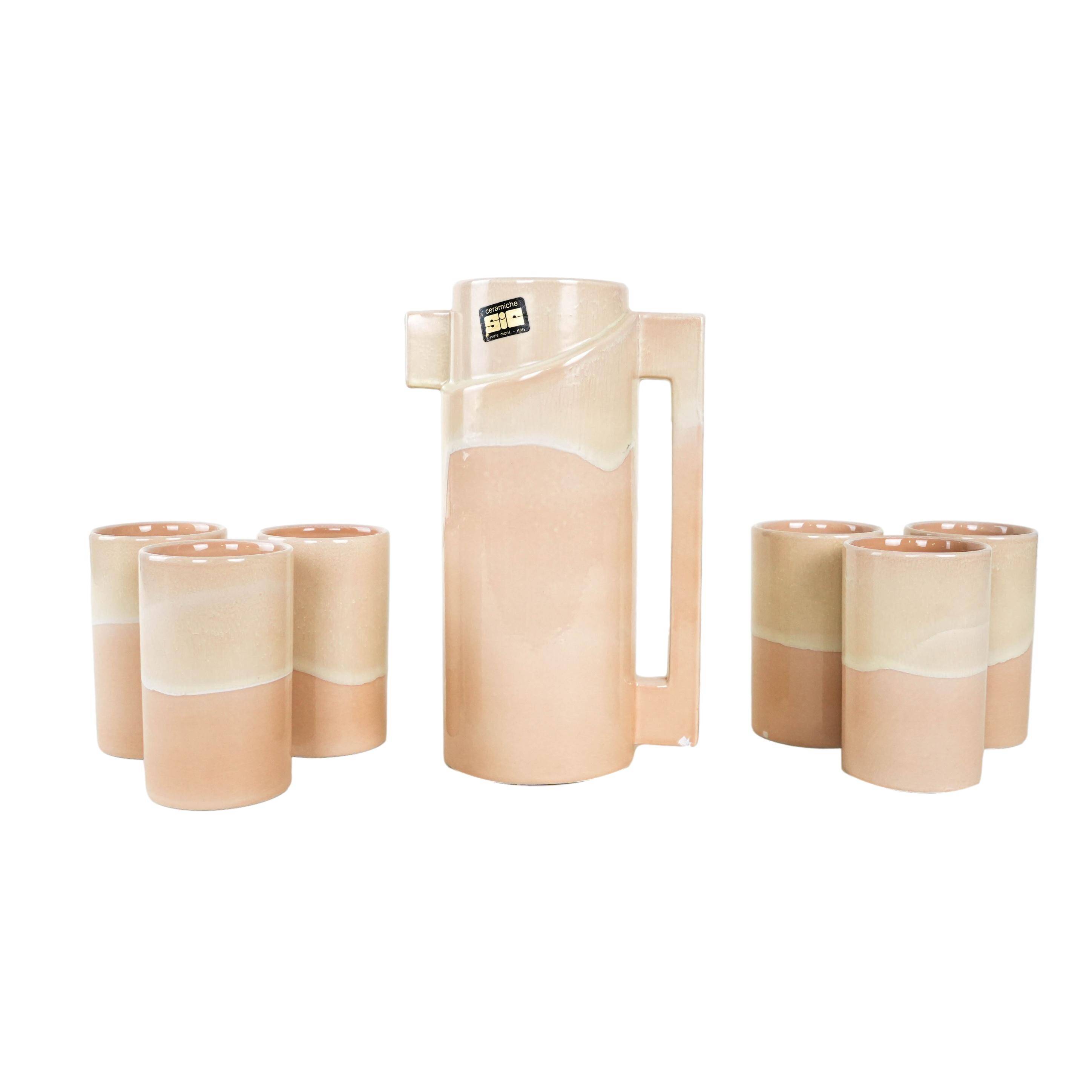 Ceramic jug and cup set, Italian design, 1960s, manufacturer: Ceramiche SIC