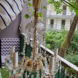 Chandelier with crystal and brass tassels from the 1970s, used condition