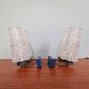 Pair of double wall lights in glass and blue lacquered metal, 1950s-60s