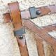 Metal mirror, wrought iron imitation leather straps and horse harness