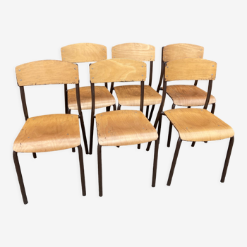 Lot de 6 chaises d'école 70s industrielle école vintage collectivités mullca