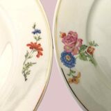 Set of 11 flat plates flowered porcelain