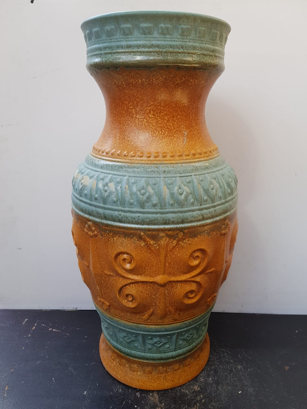 Old West Germany vase brown & green ceramic 70s vintage