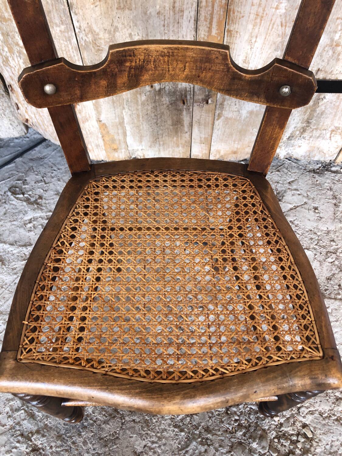 Carved Wood Chair & Vintage Cane Seat #A306