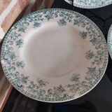 7 assiettes plates modèle Jane à décor floral vert foncé Saint-Amand