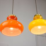 Mid-century italian glass & brass pendant lamps, set of 2