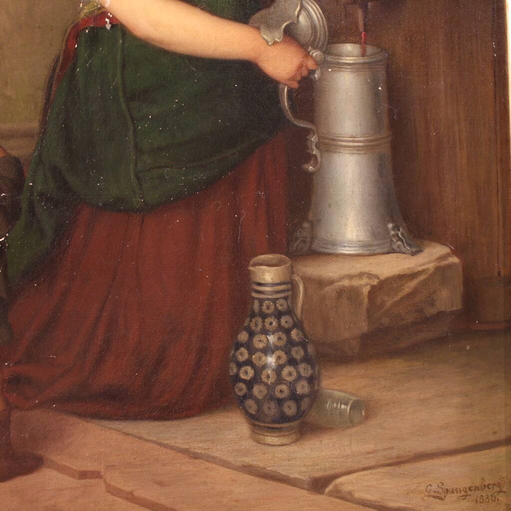 Painting signed G. Spangerberg and dated 1886, interior scene