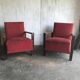 Set de 2 fauteuils Art Déco en bois et tissu bordeaux/marron - années 1940