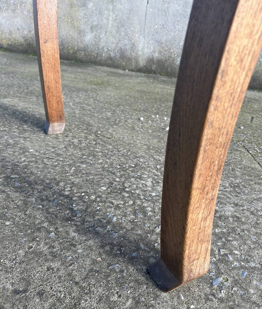 Solid oak farmhouse table, one drawer, vintage, early 20th century.
