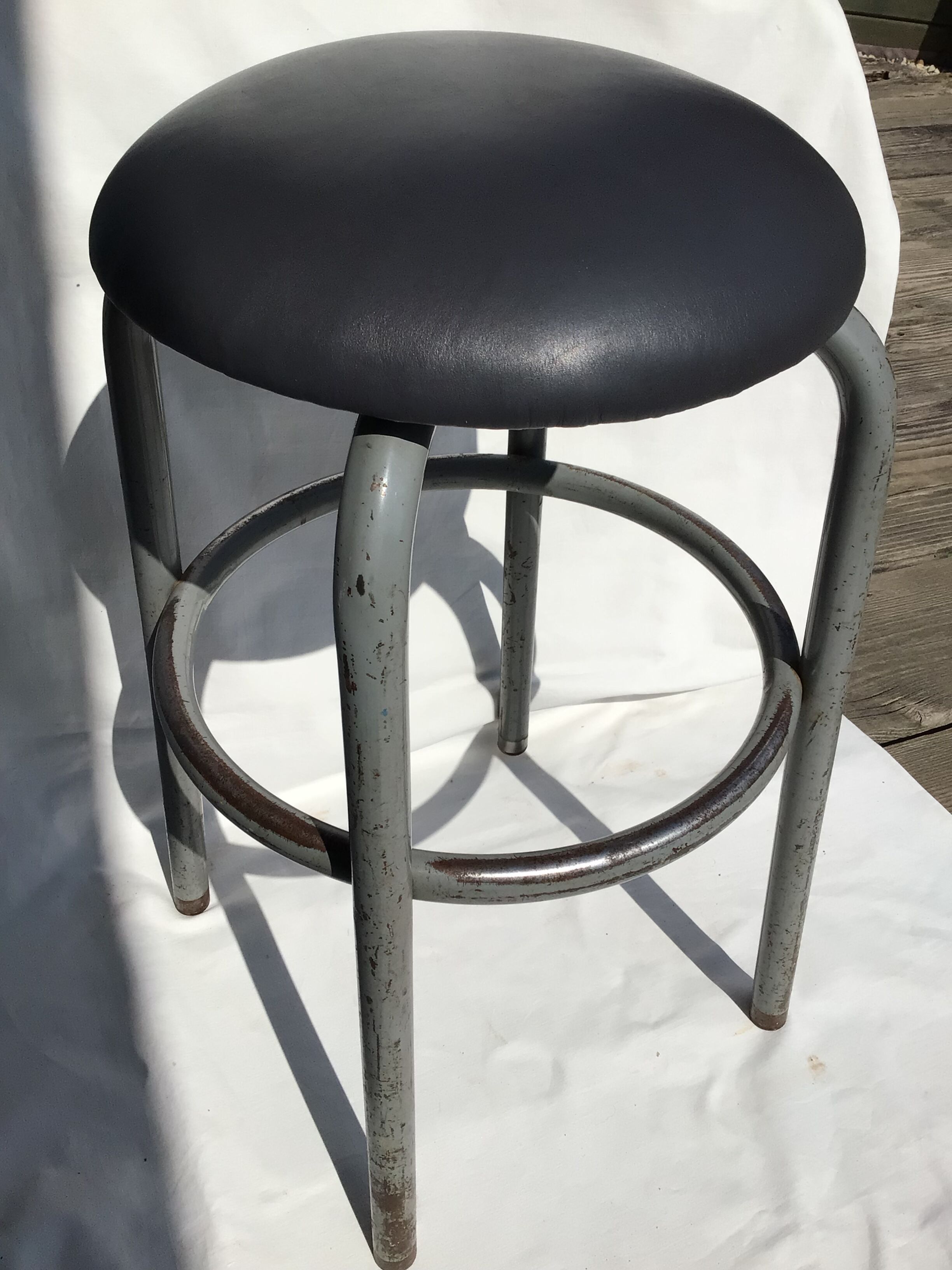 Industrial stool seat dark grey leather