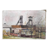 Peinture à l'huile vintage française sur toile d'une mine, signée ML Bertin Eustache