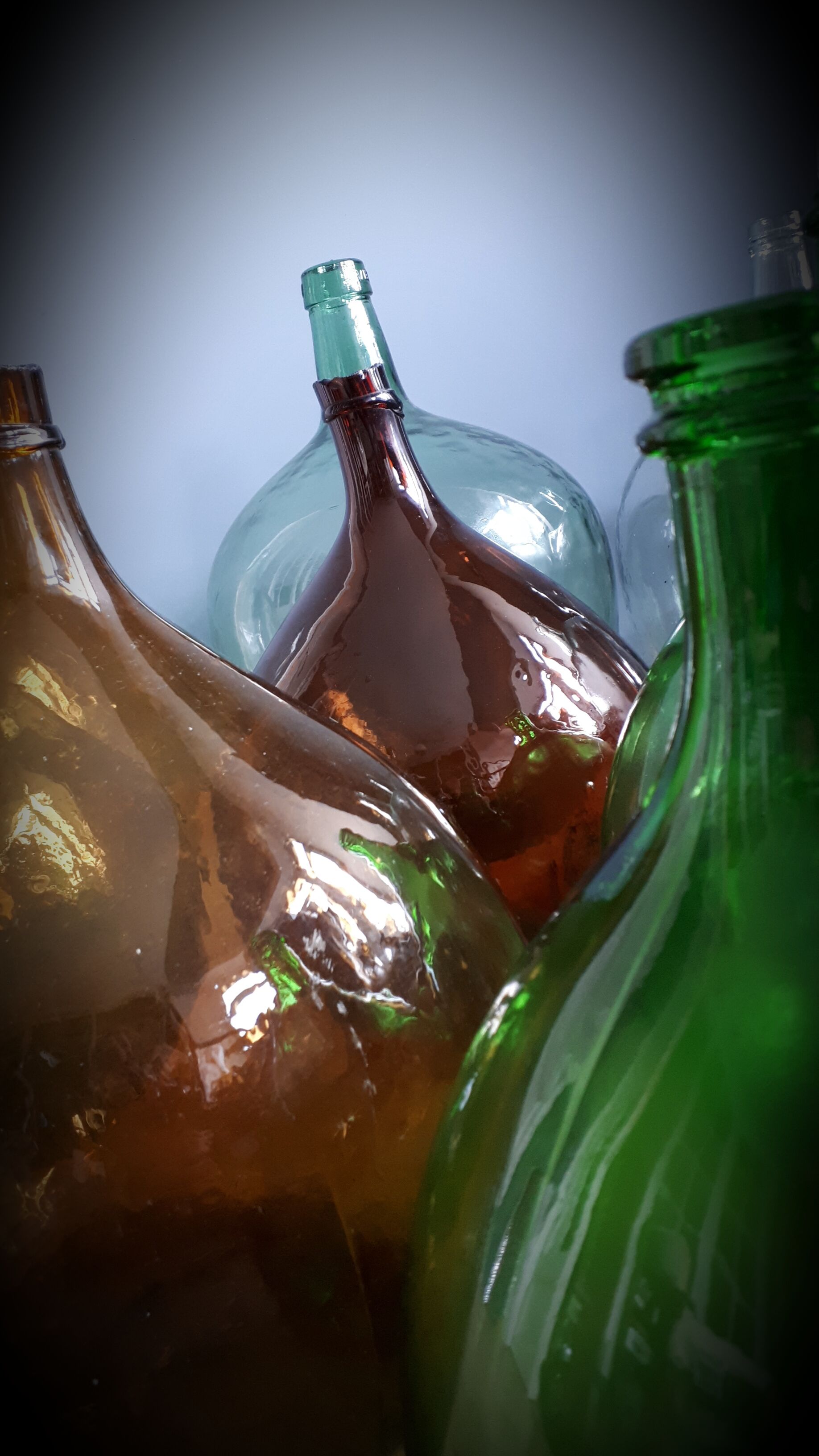 Demijohn 10L round dark brown blown glass