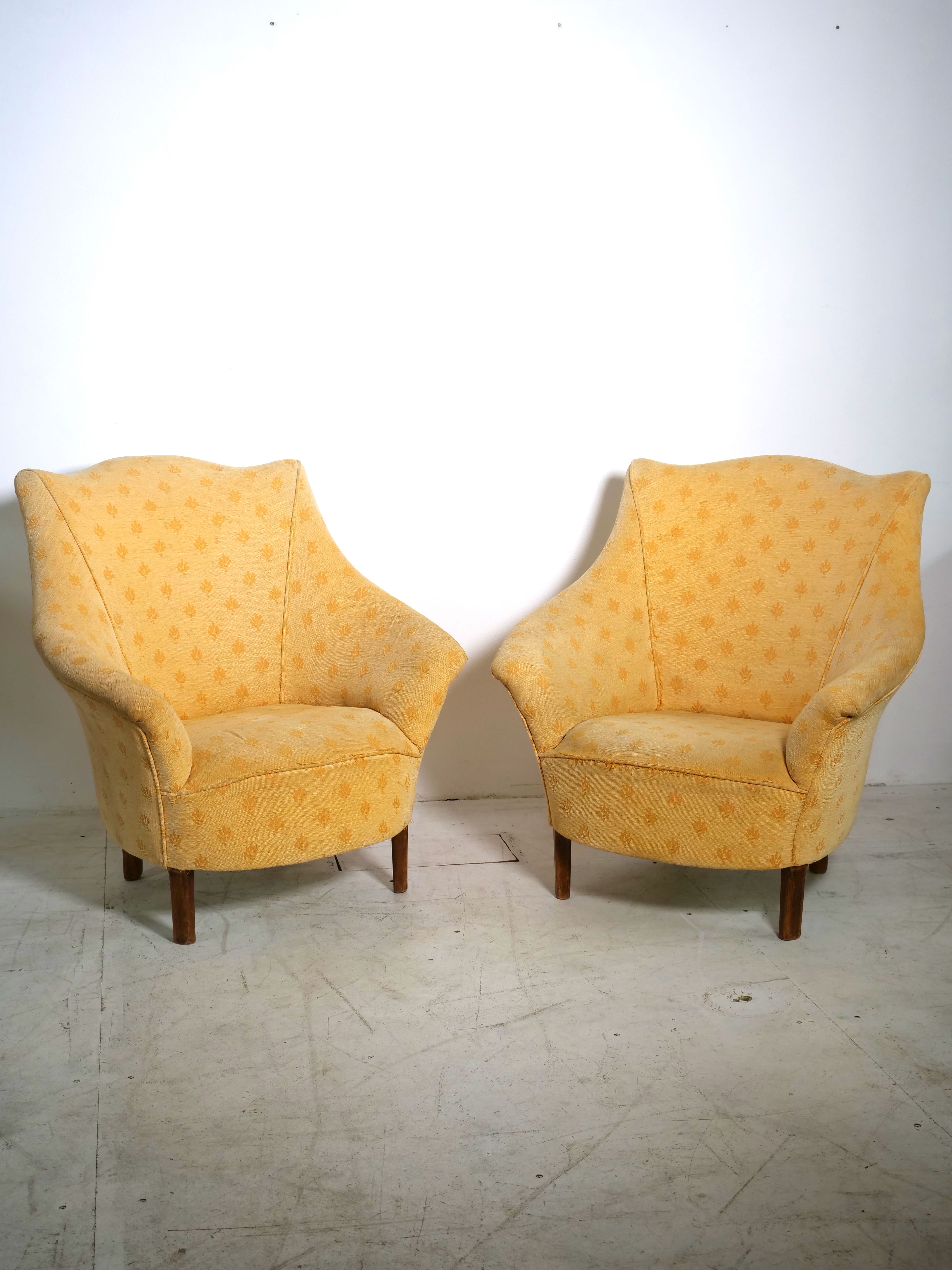Pair of yellow vintage armchairs