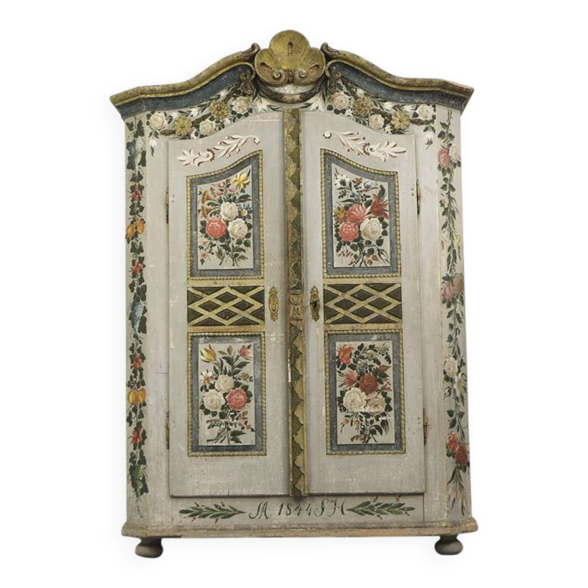 Painted Folk Art Bridal Cupboard