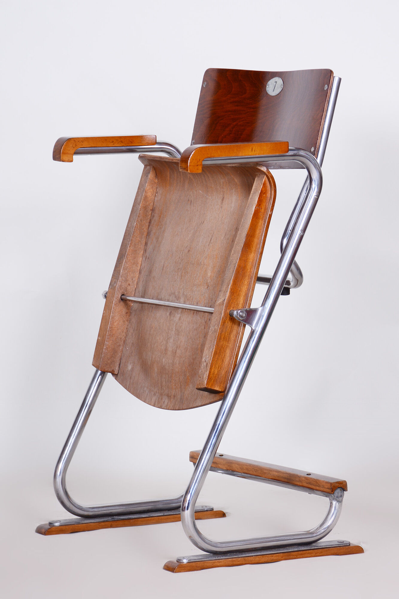 Restored bauhaus folding chair, beech plywood, revived polish, czechia, 1930s
